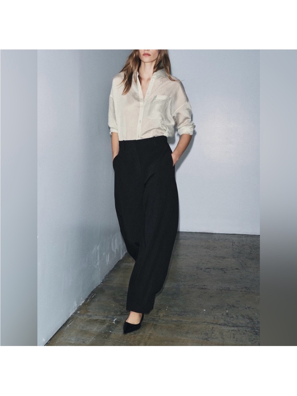 Zara Black Textured Barrel Dress Pant NWTS